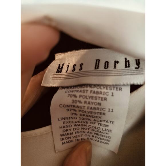 3398)Vtg 80s Miss Dorby Green White Attached Embroidery Vest 3/4 Sleeve Dress 12 - Picture 10 of 11